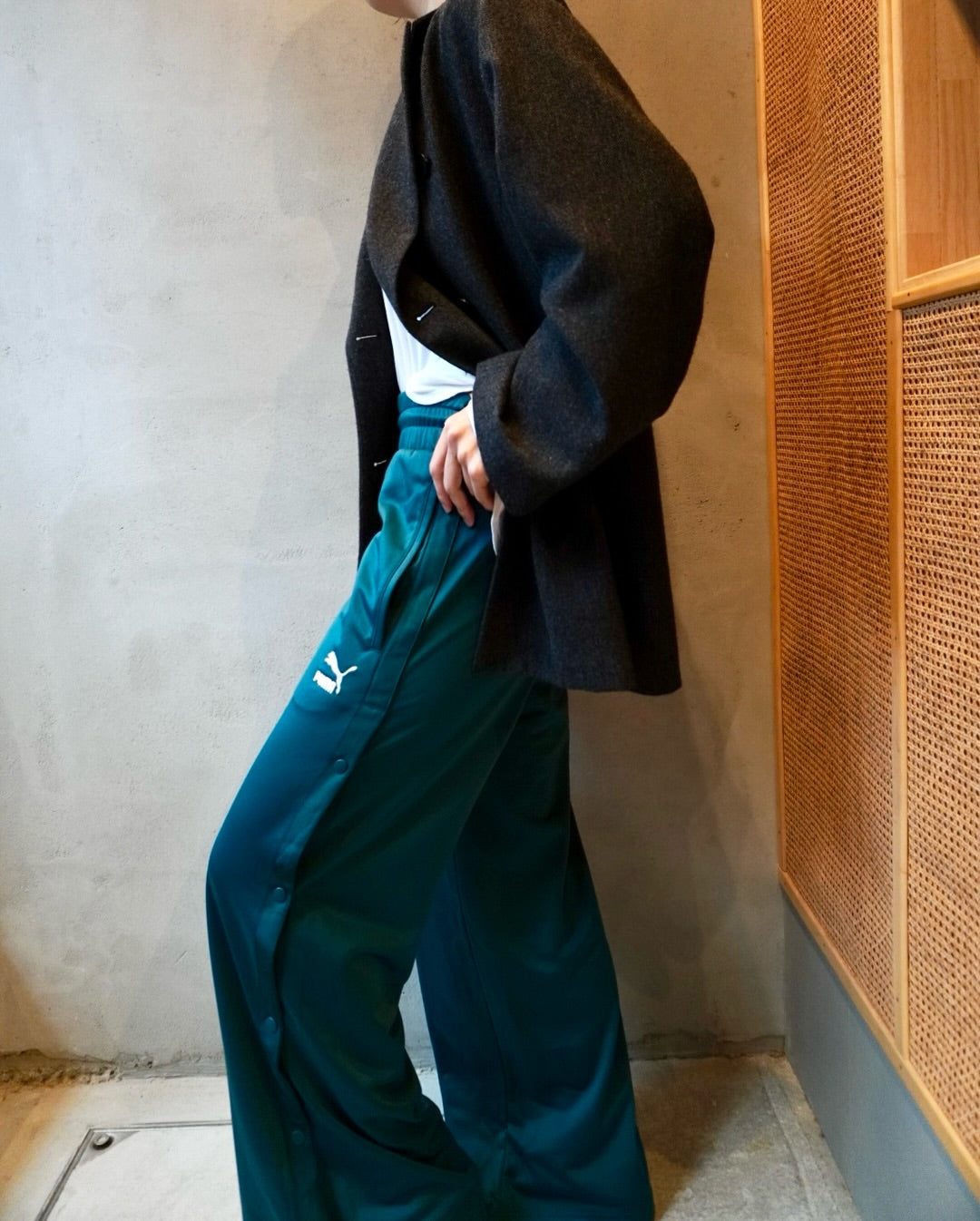 Vintage puma classics poppper Pants cold green