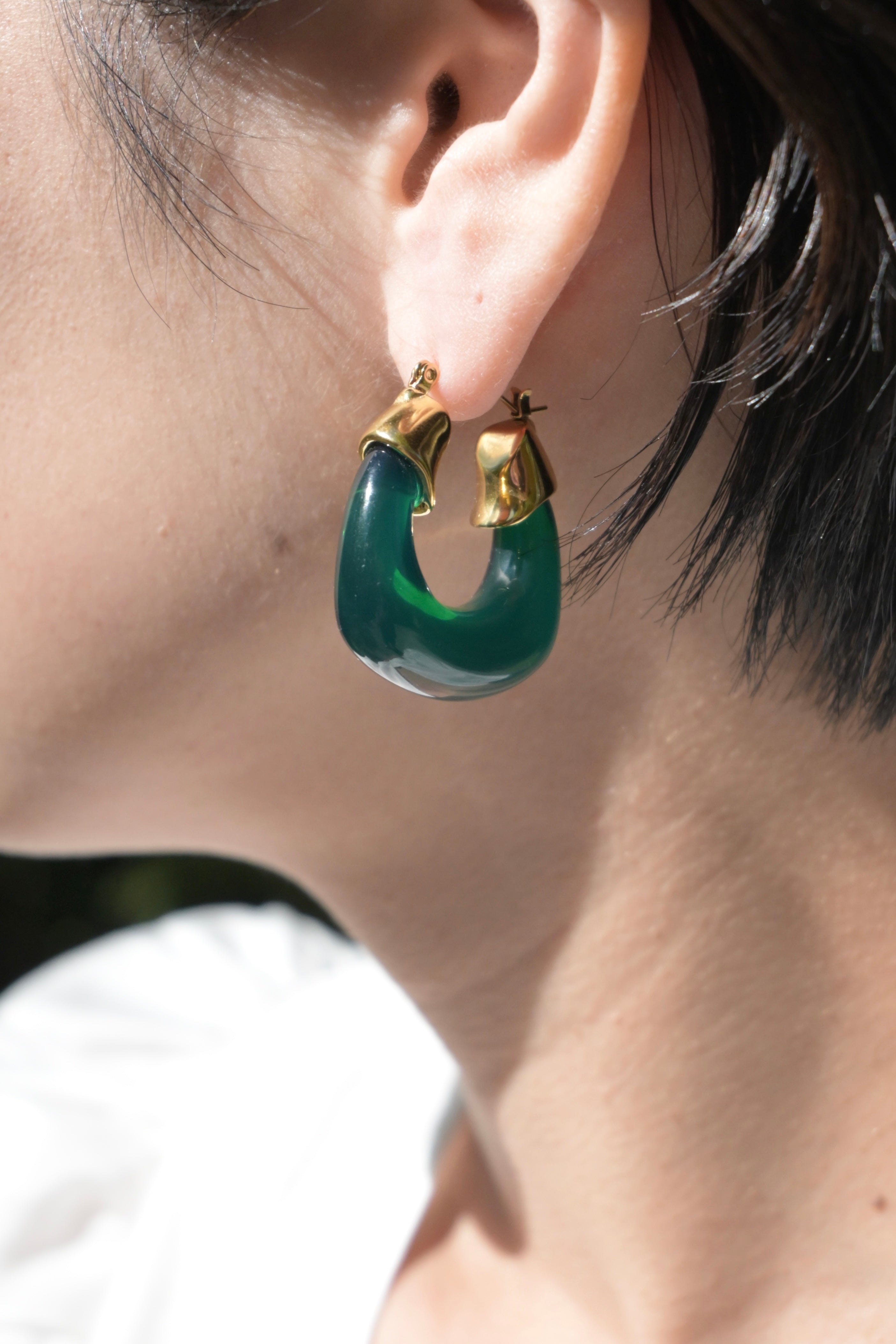 Sculpted Green Arc Earrings