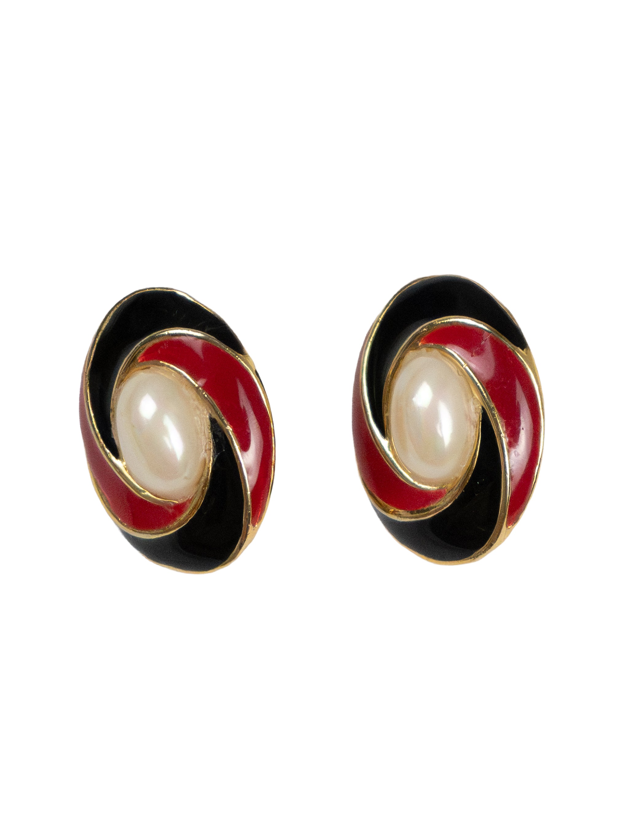 CRIMSON SWIRL PEARL EARRINGS