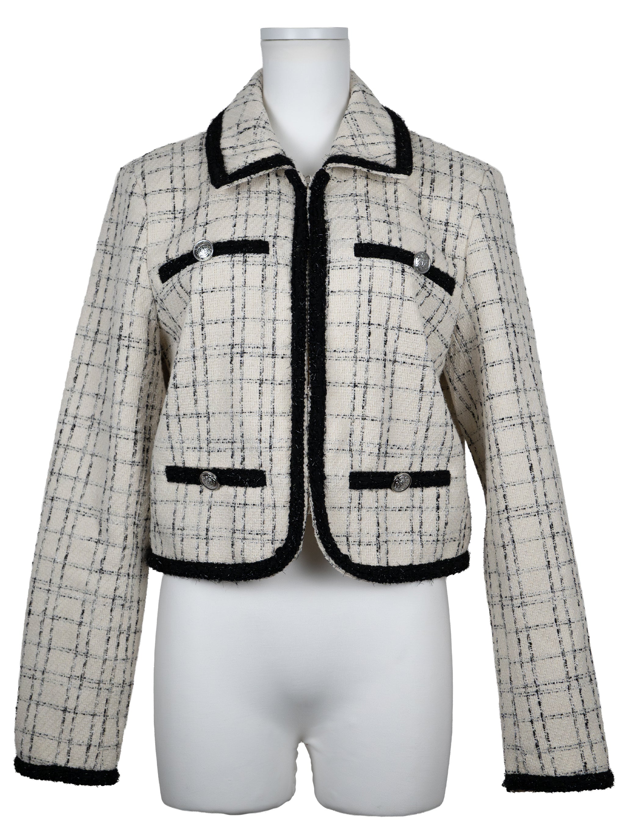French Style Cropped Checkered Jacket