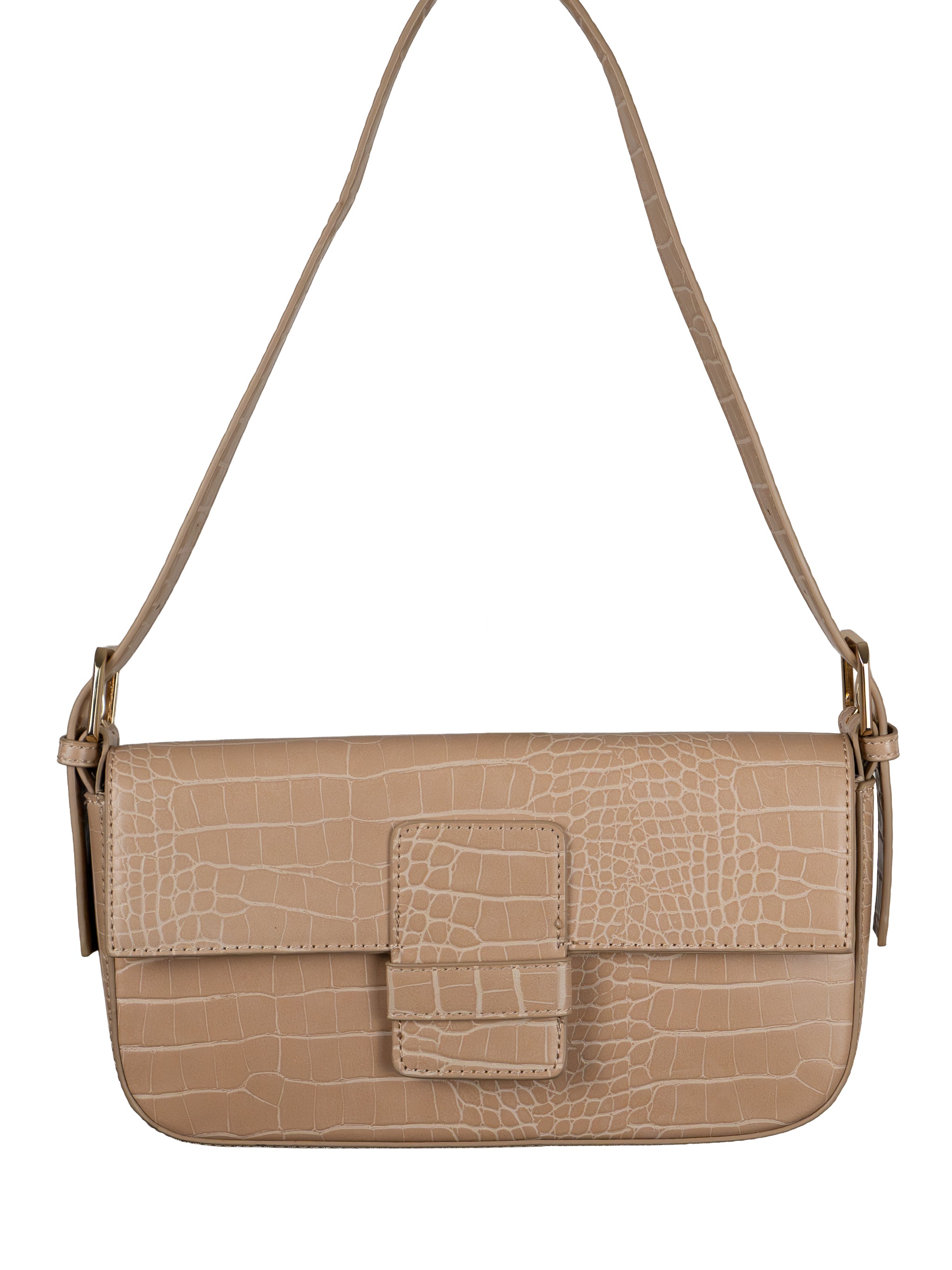 CROCO BUCKLE LEATHER SHOULDER BAG
