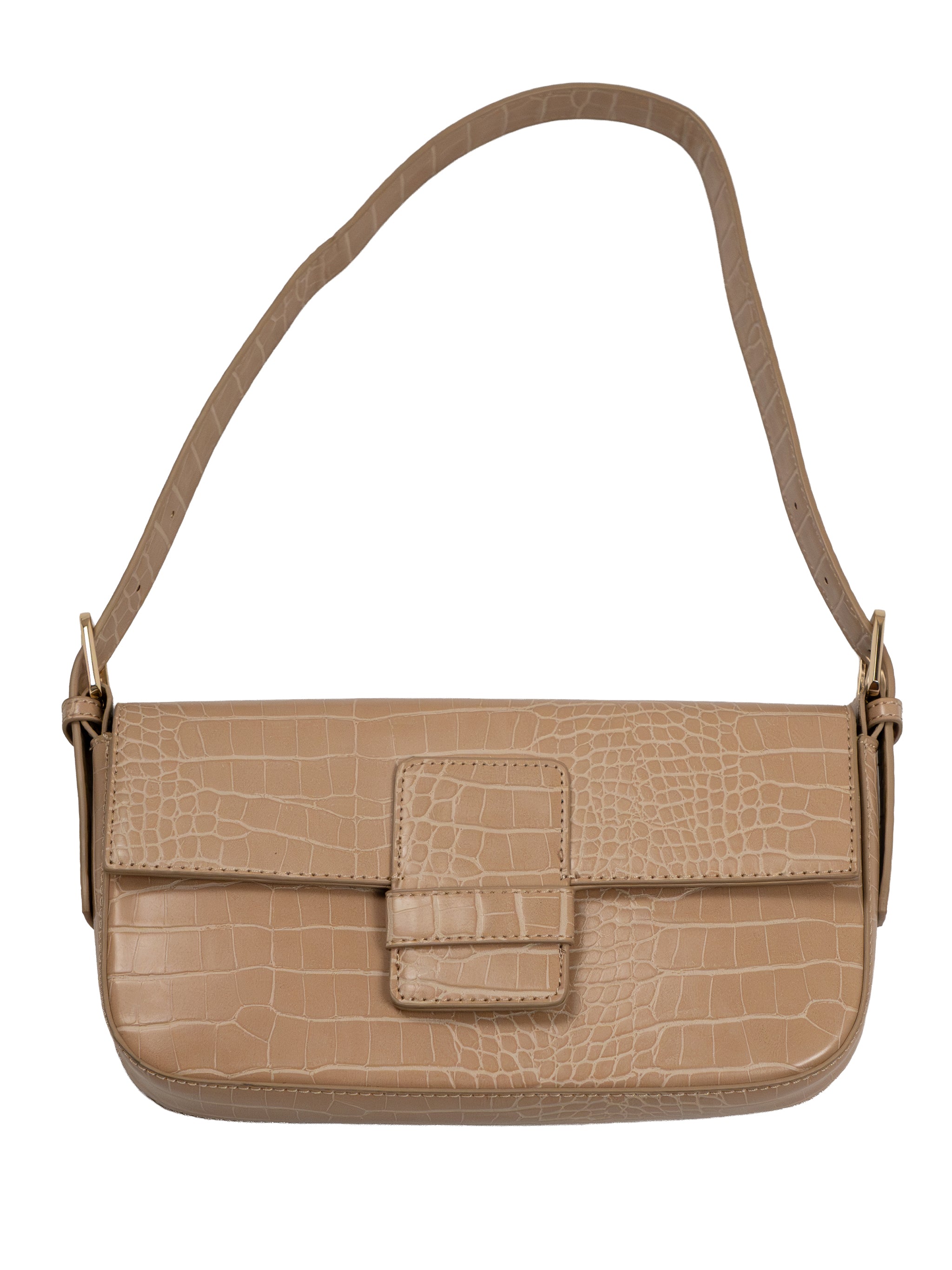 CROCO BUCKLE LEATHER SHOULDER BAG