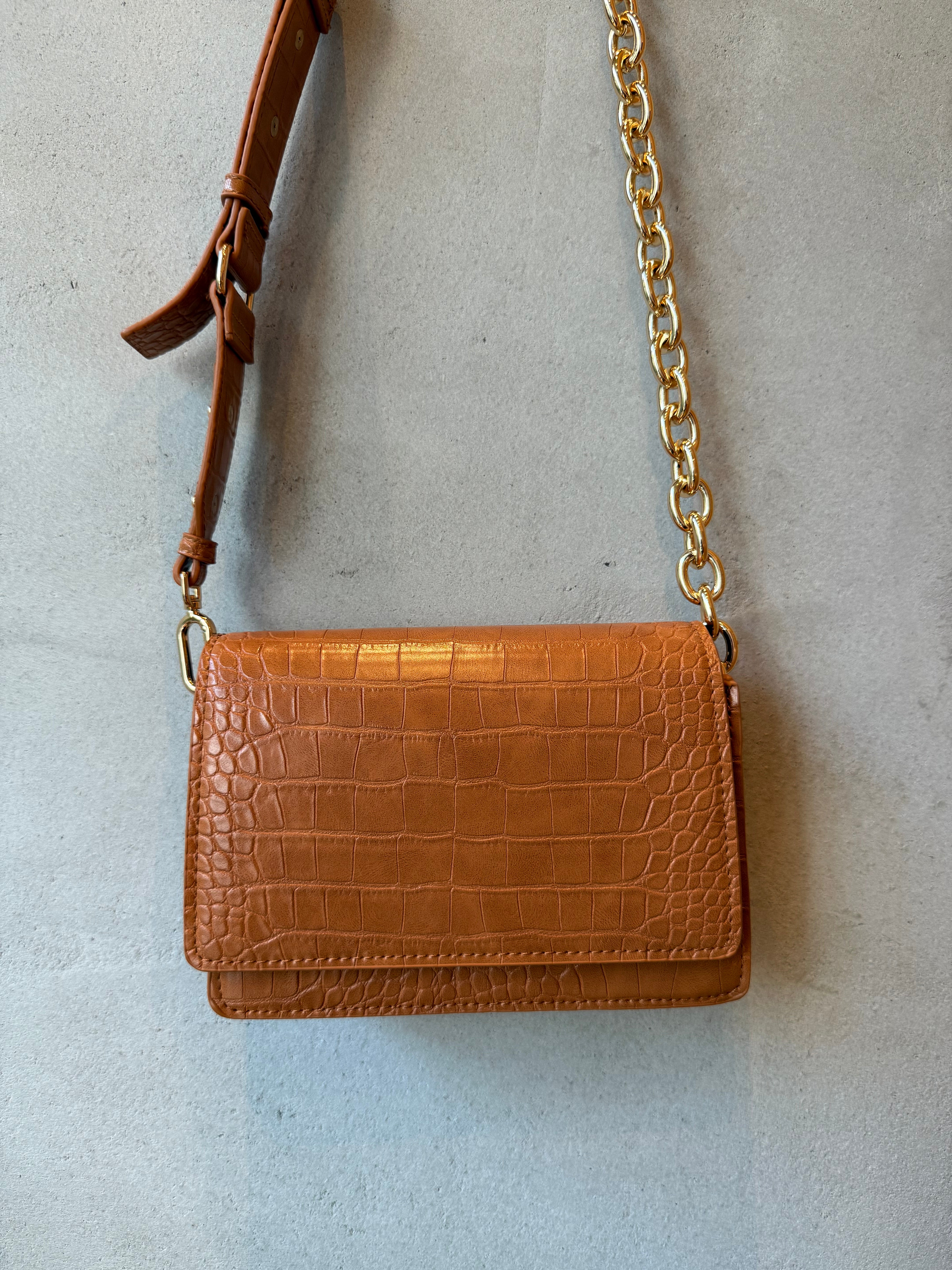 Vintage Croc-Embossed Leather Bag